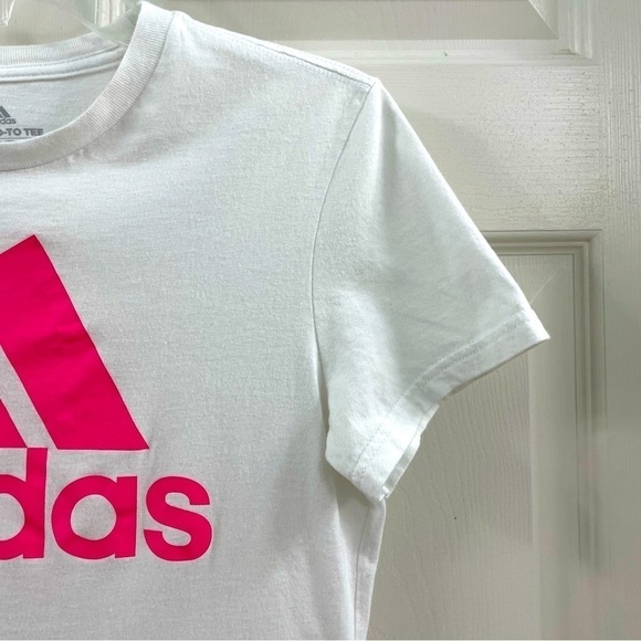 Adidas Pink Logo The Go-To Tee Women’s Size Small White - Picture 4 of 7